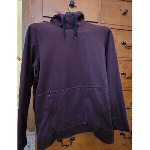 Nike Hooded  Sweatshirt Size Large Front Pocket Cowl Neck Brown Color Swoosh